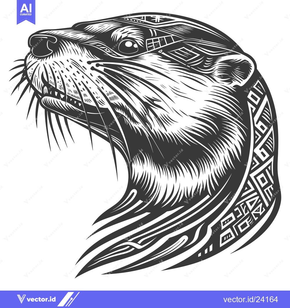 Premium Vector dari Black and White Illustration of an Otter's Head