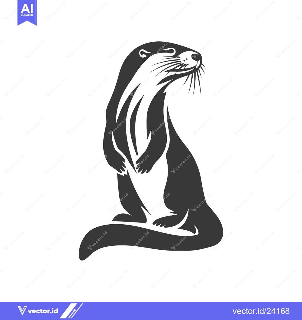 Premium Vector of Black and white illustration of an otter standing on its hind legs