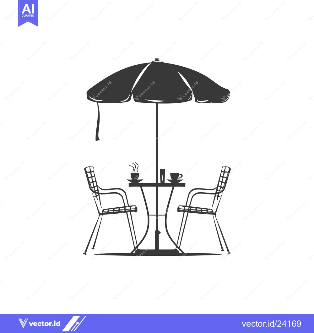 Premium Vector dari Black and White Illustration of an Outdoor Cafe Table with Umbrella an