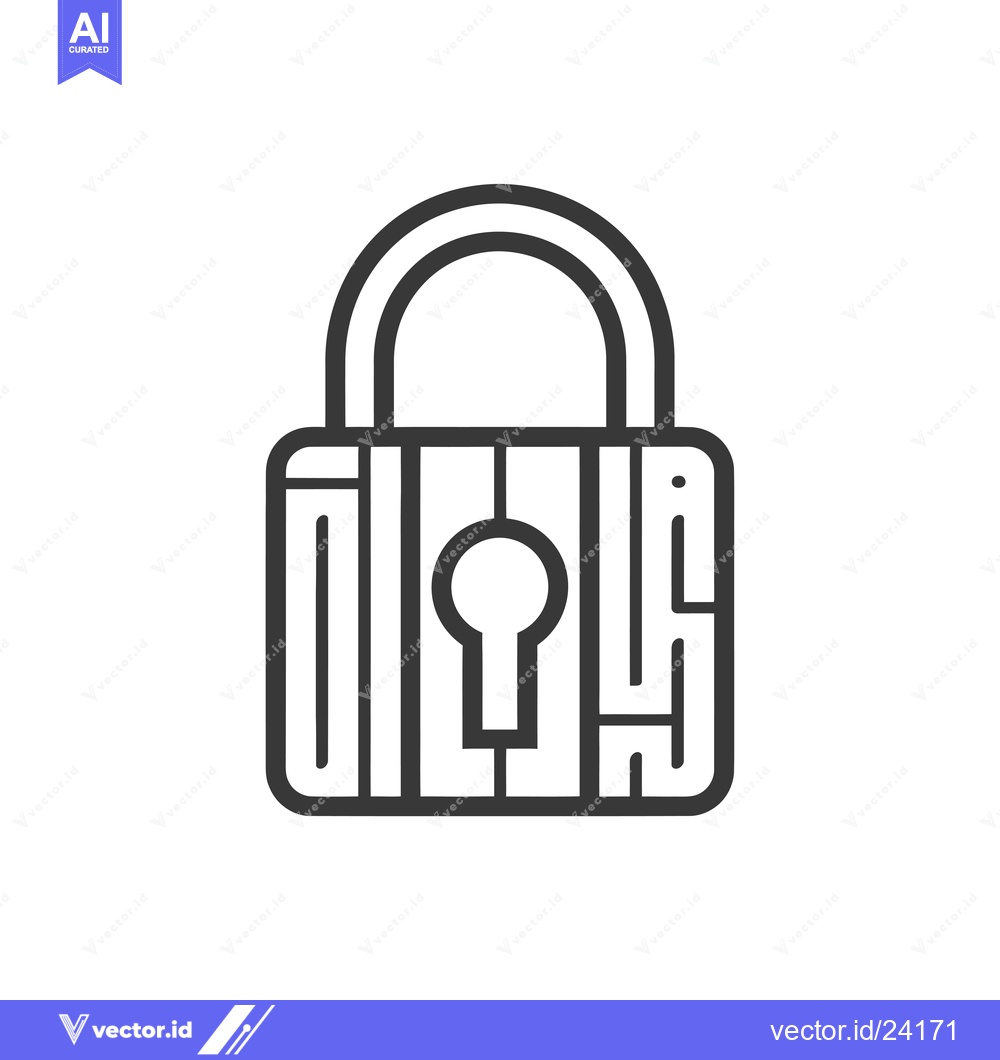 Premium Vector dari Black and White Illustration of a Padlock with Circuit Board Pattern