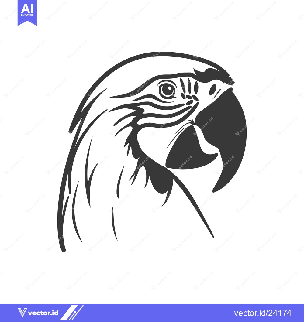 Premium Vector of Black and White Illustration of a Parrot's Head