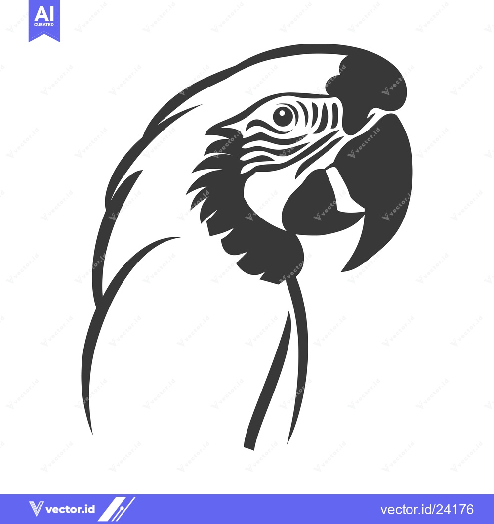 Premium Vector of Black and White Illustration of a Parrot's Head