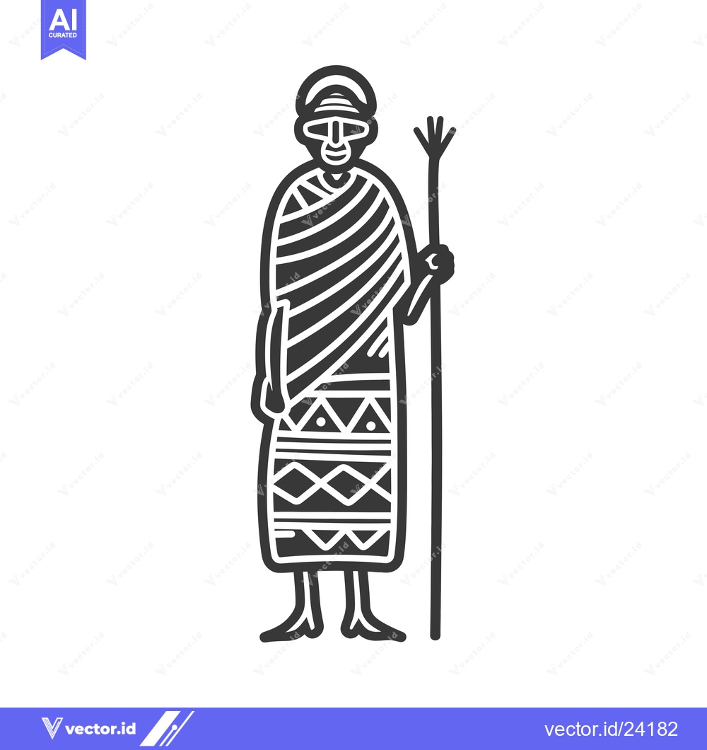 Premium Vector dari Black and White Illustration of a Person in Traditional Clothing Holdi