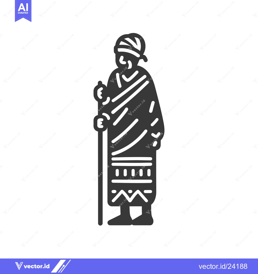 Premium Vector of Black and white illustration of a person wearing traditional clothing