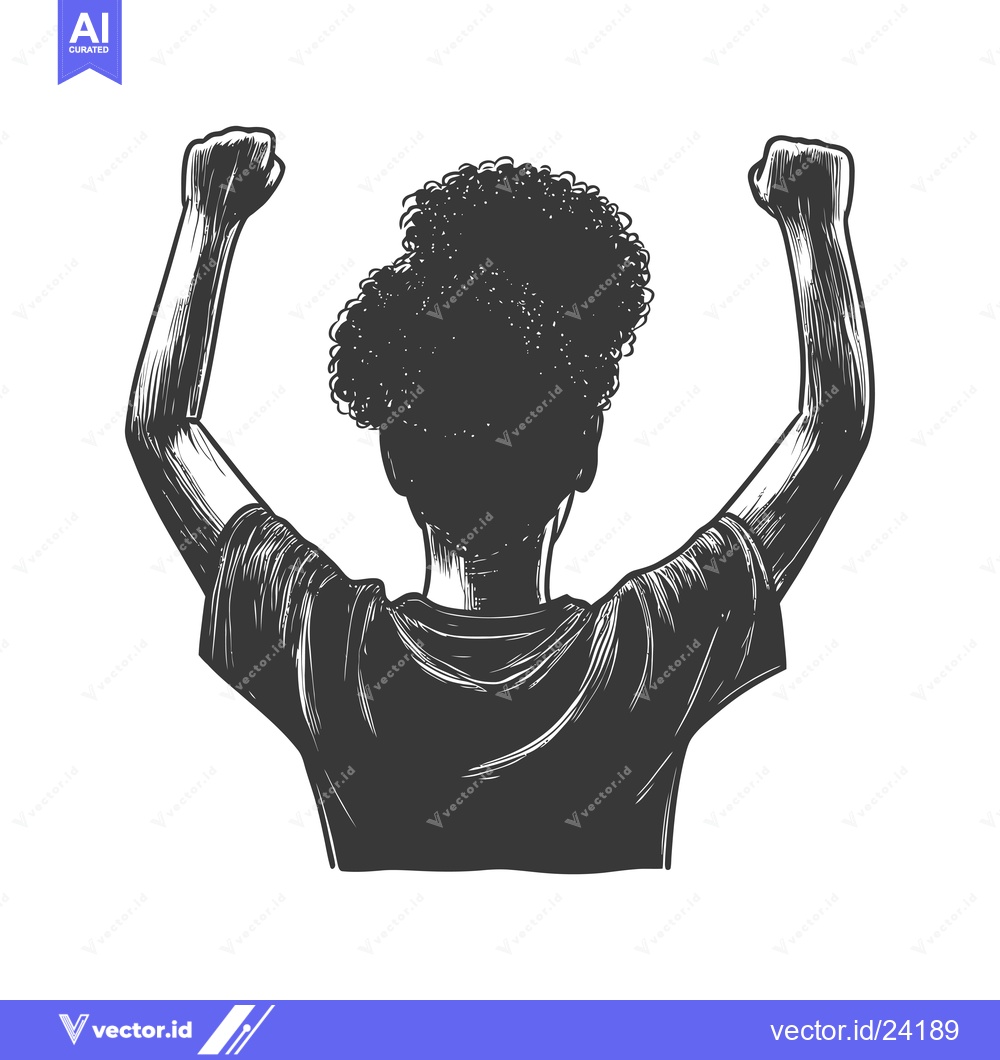 Premium Vector of Black and White Illustration of a Person with Afro Hair Raising Their