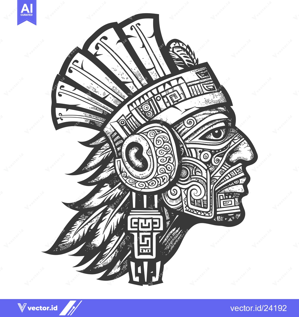 Premium Vector of Black and White Illustration of a Person with Elaborate Headwear