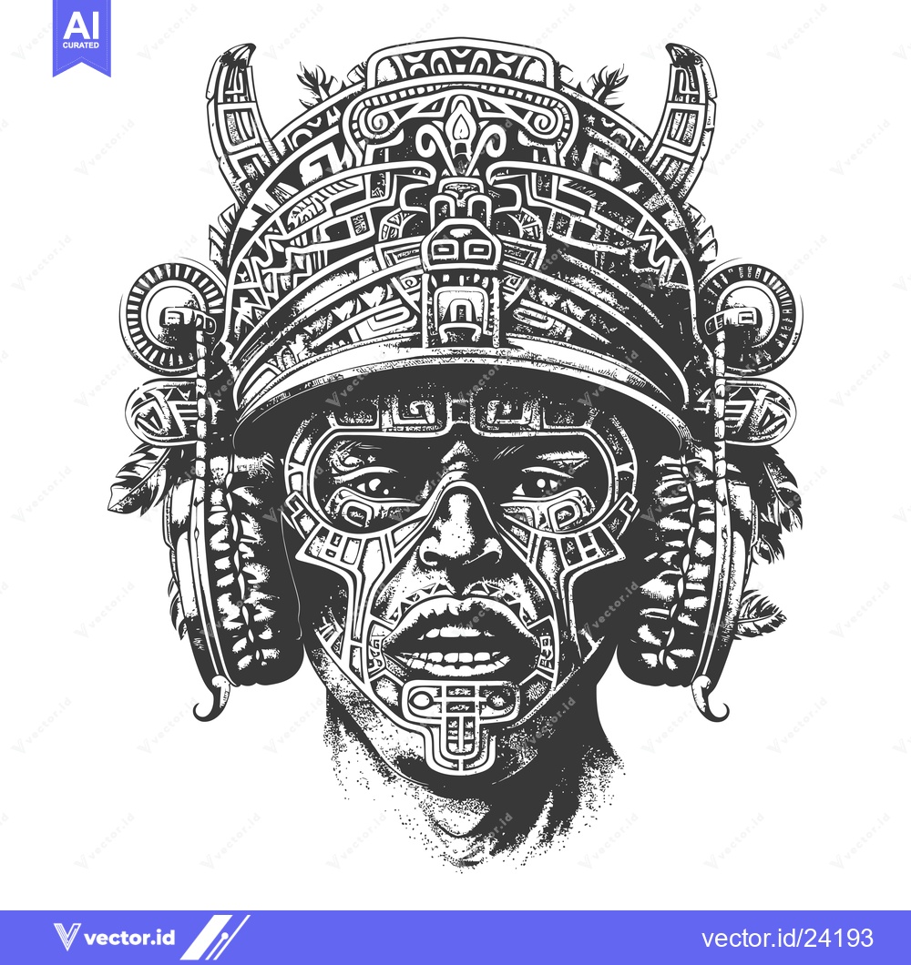 Premium Vector of Black and White Illustration of a Person with Intricate Headwear