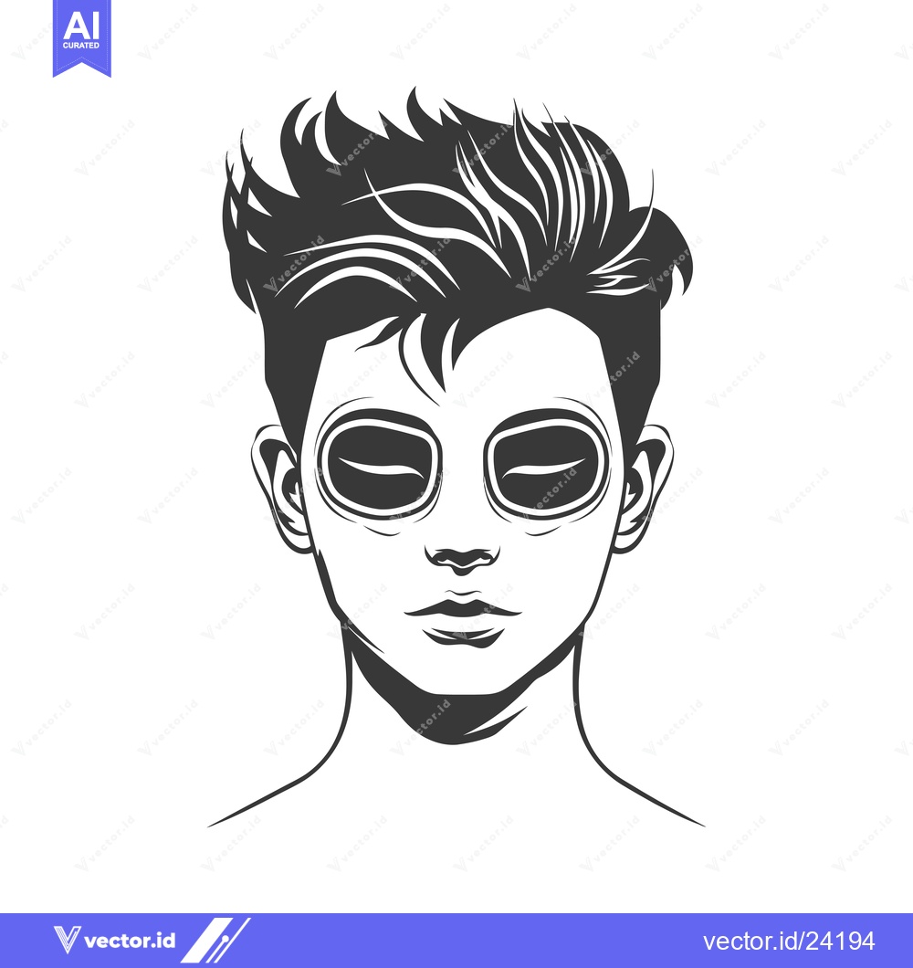 Premium Vector dari Black and White Illustration of a Person with Spiky Hair and Sunglasse