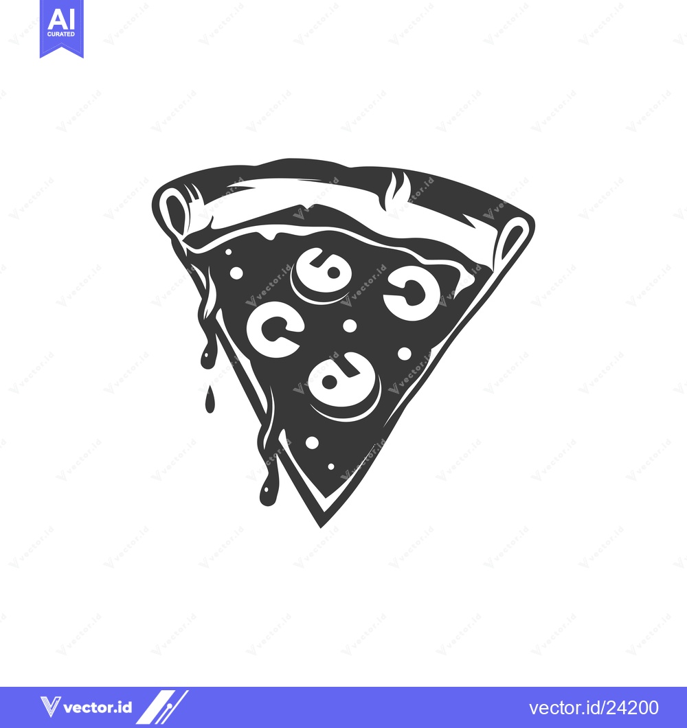 Premium Vector dari Black and White Illustration of a Pizza Slice with Dripping Sauce