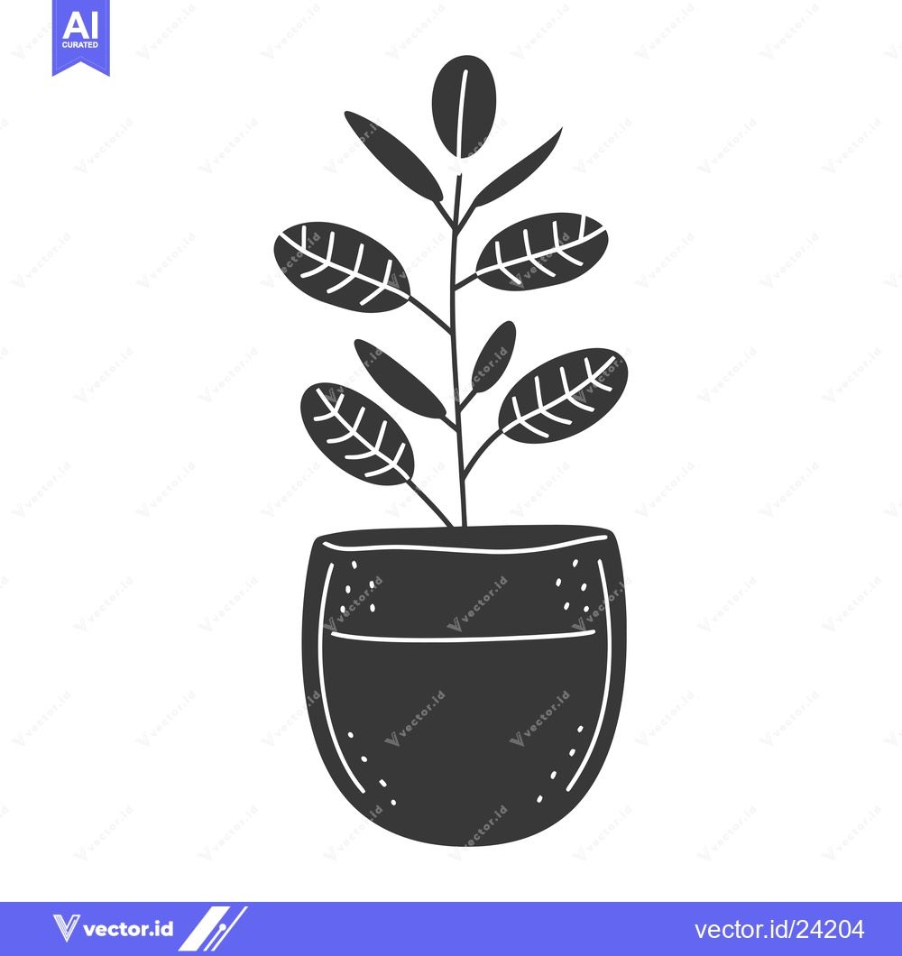 Premium Vector dari Black and White Illustration of a Plant in a Pot
