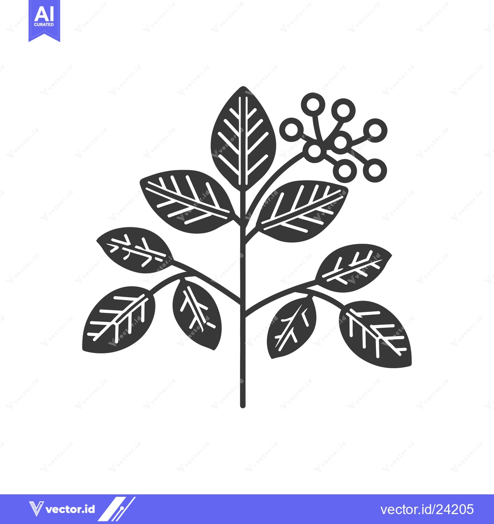 Premium Vector dari Black and White Illustration of a Plant with Leaves and Berries