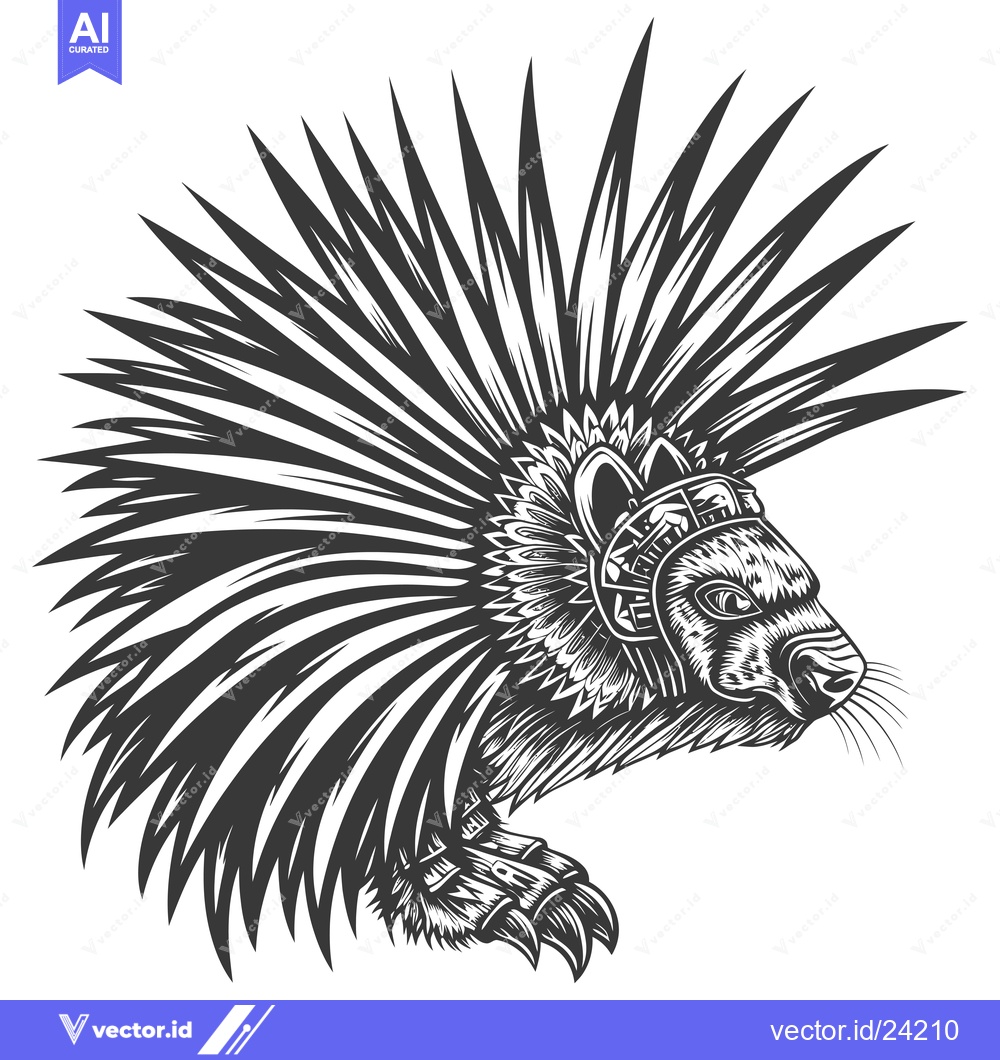 Premium Vector dari Black and White Illustration of a Porcupine with Spikes