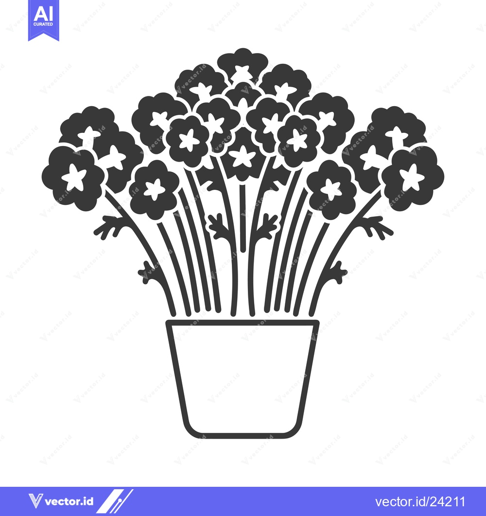 Premium Vector dari Black and White Illustration of a Potted Flower Bouquet