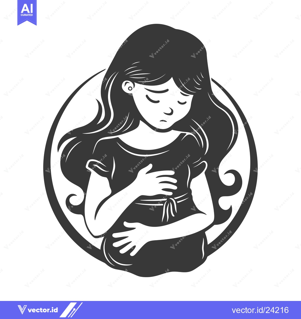 Premium Vector of Black and White Illustration of a Pregnant Woman Holding Her Belly