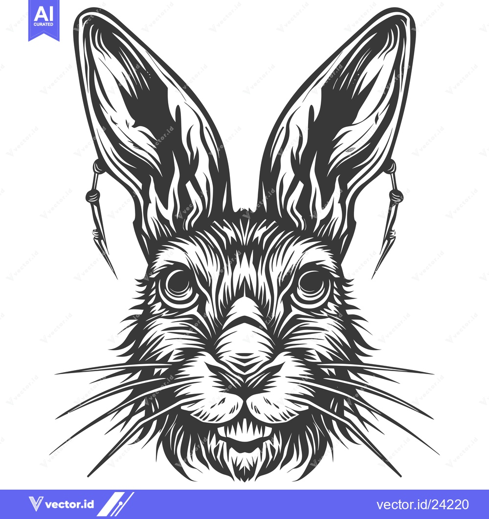 Premium Vector dari Black and White Illustration of a Rabbit's Face