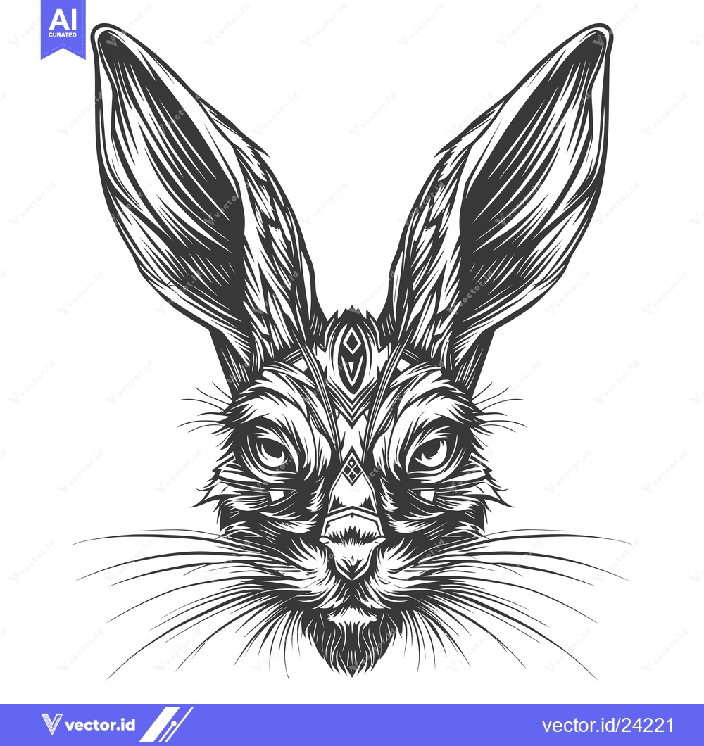 Premium Vector dari Black and White Illustration of a Rabbit's Face with a Geometric Patte