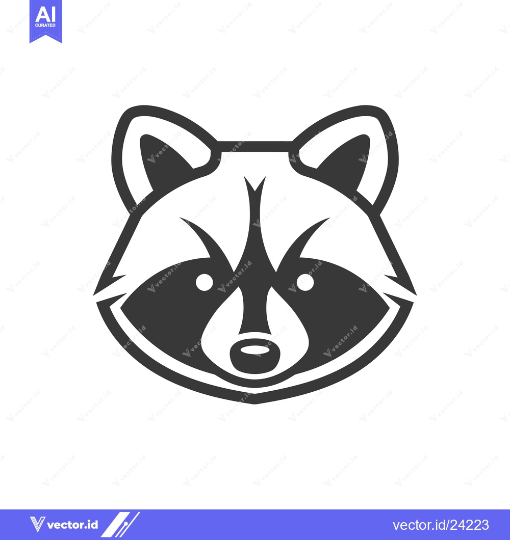 Premium Vector of Black and white illustration of a raccoon's face