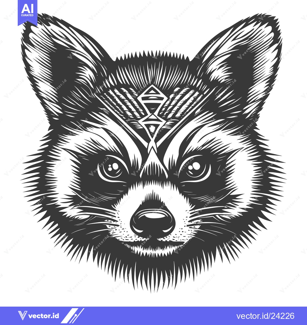 Premium Vector dari Black and White Illustration of a Raccoon's Face with a Geometric Desi