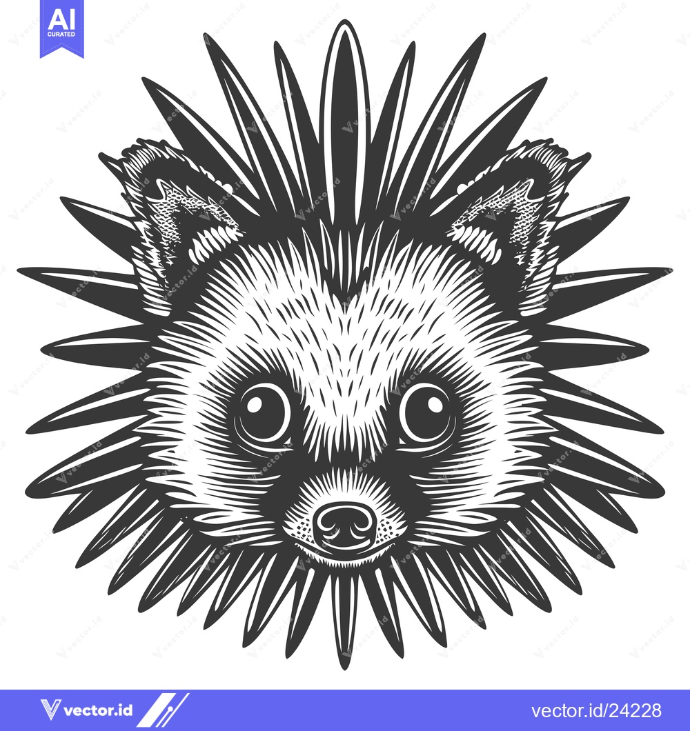 Premium Vector of Black and White Illustration of a Raccoon's Face with Spiky Fur