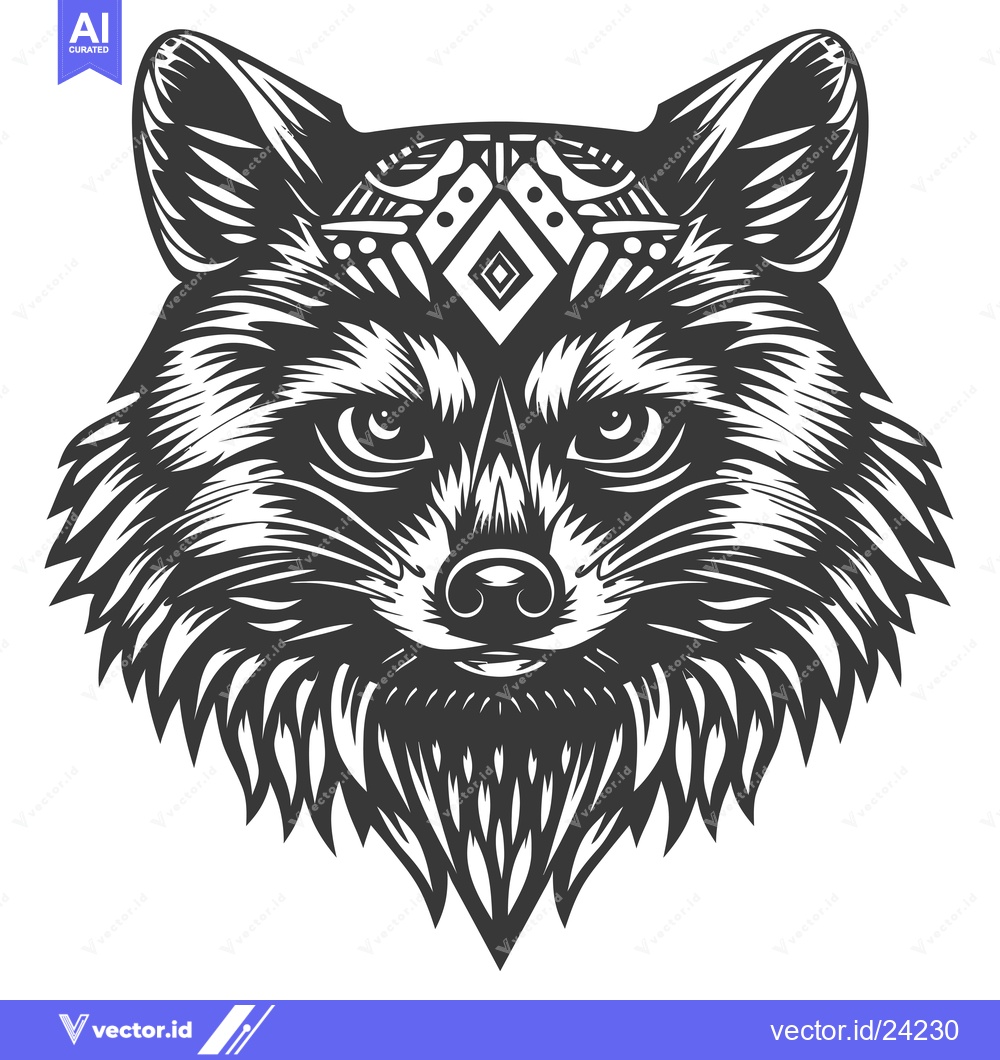 Premium Vector of Black and White Illustration of a Raccoon's Head with Geometric Orname