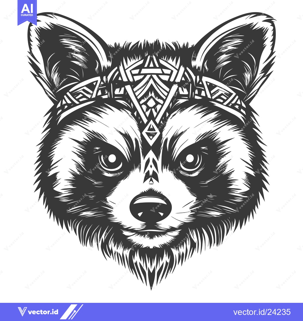 Premium Vector of Black and White Illustration of a Raccoon with Geometric Design