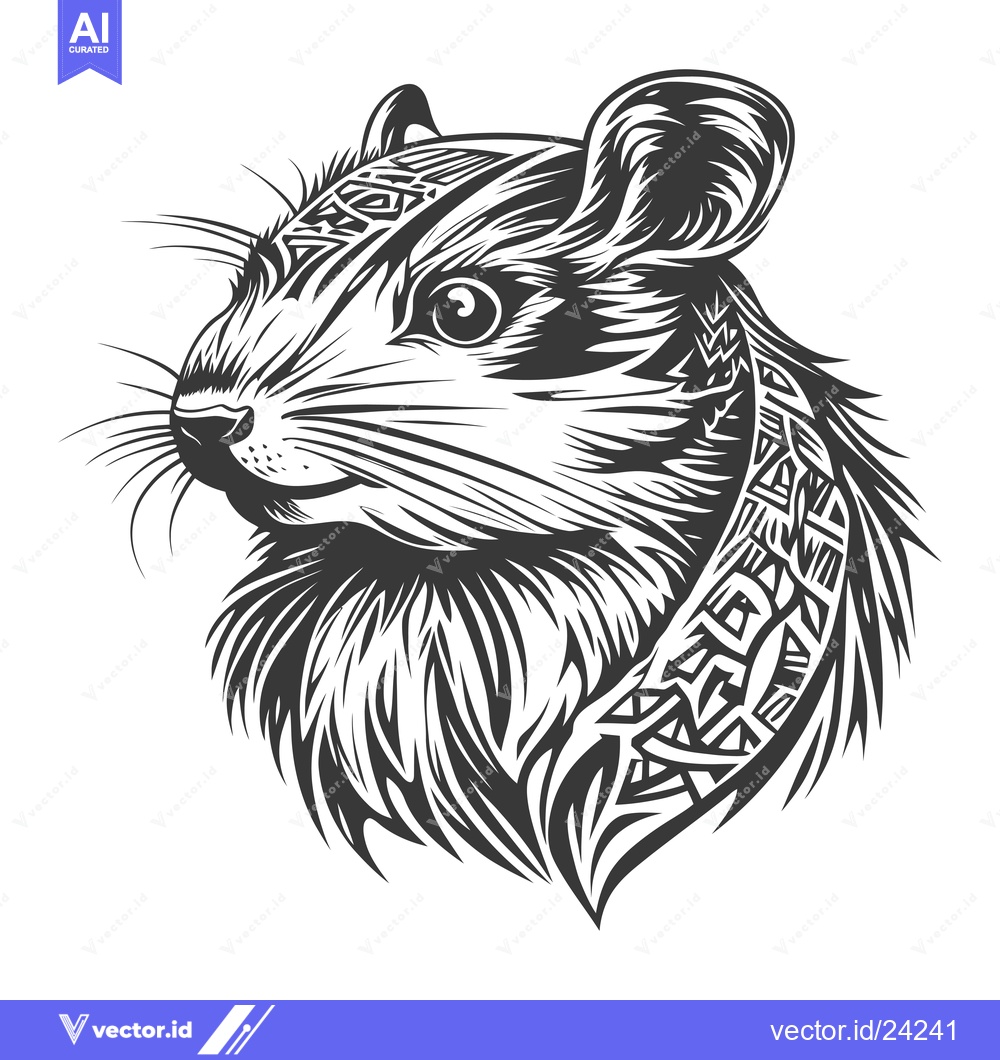 Premium Vector dari Black and White Illustration of a Rat with Tribal Tattoo