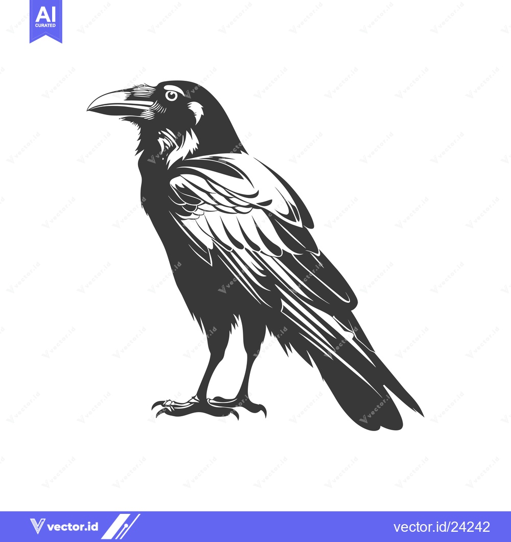 Premium Vector dari Black and White Illustration of a Raven