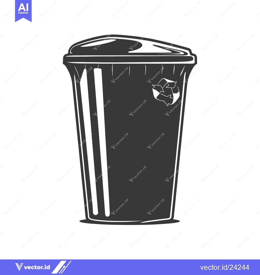 Premium Vector of Black and White Illustration of a Recycling Bin