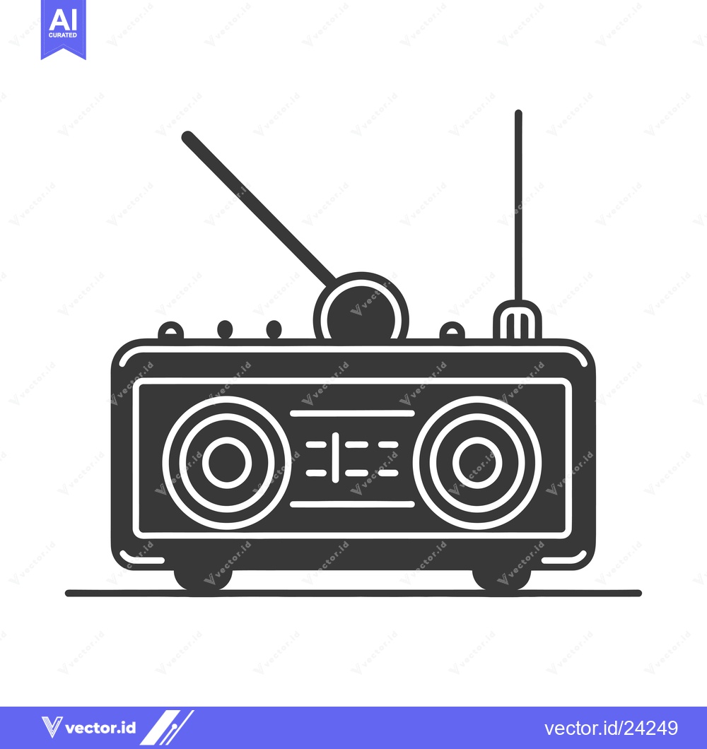 Premium Vector of Black and White Illustration of a Retro Radio with Antenna
