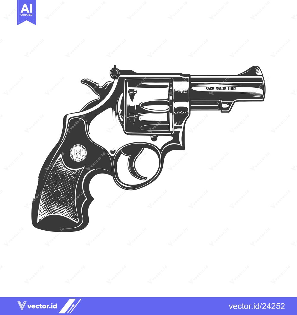 Premium Vector of Black and White Illustration of a Revolver