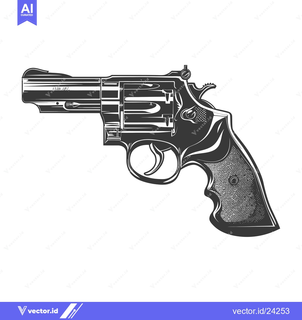Premium Vector dari Black and White Illustration of a Revolver Handgun