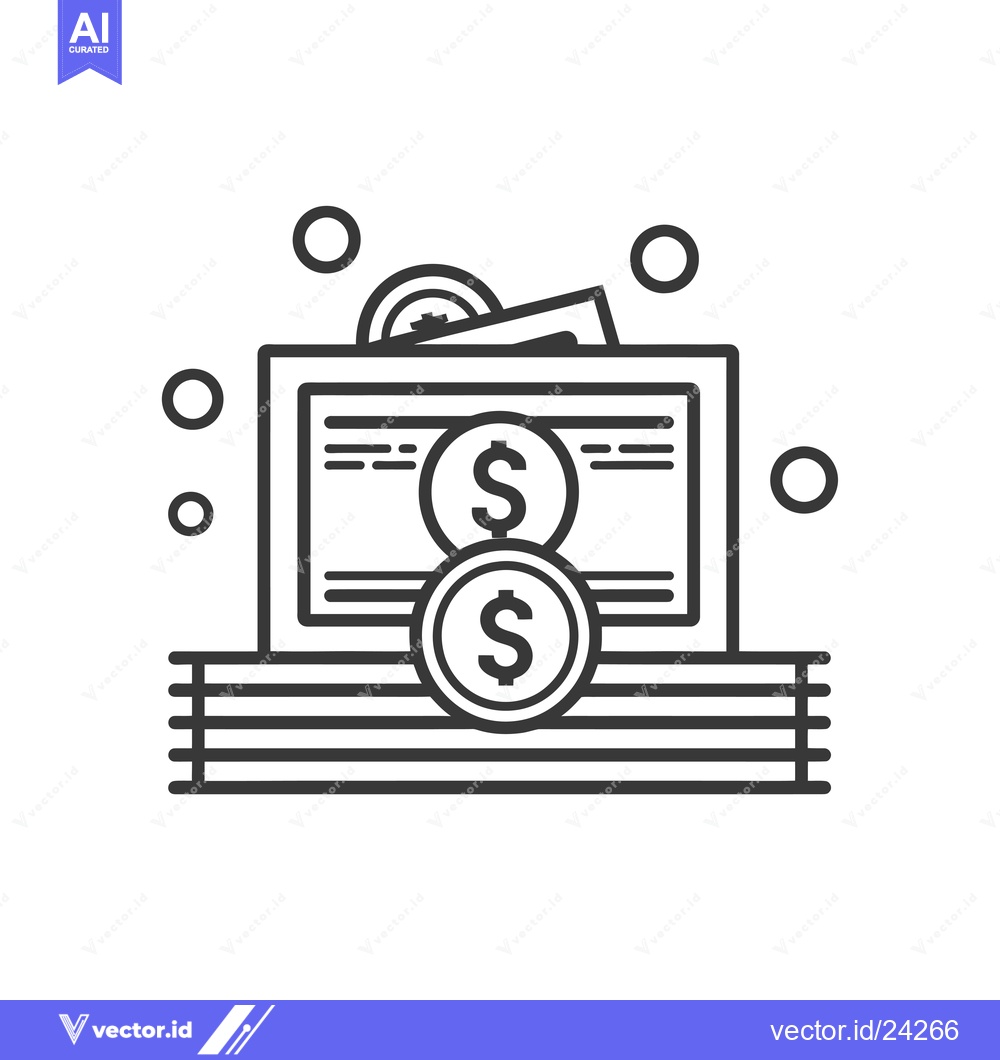 Premium Vector of Black and White Illustration of a Safe with Dollar Coins and Bills