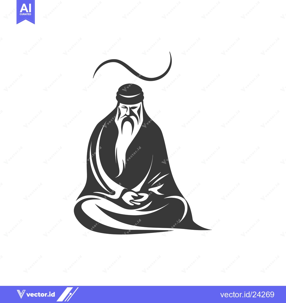 Premium Vector of Black and White Illustration of a Seated, Bearded Man
