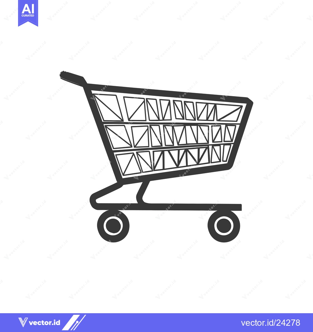 Premium Vector of Black and white illustration of a shopping cart with wheels