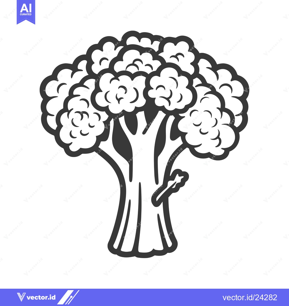 Premium Vector of Black and White Illustration of a Single Broccoli Floret