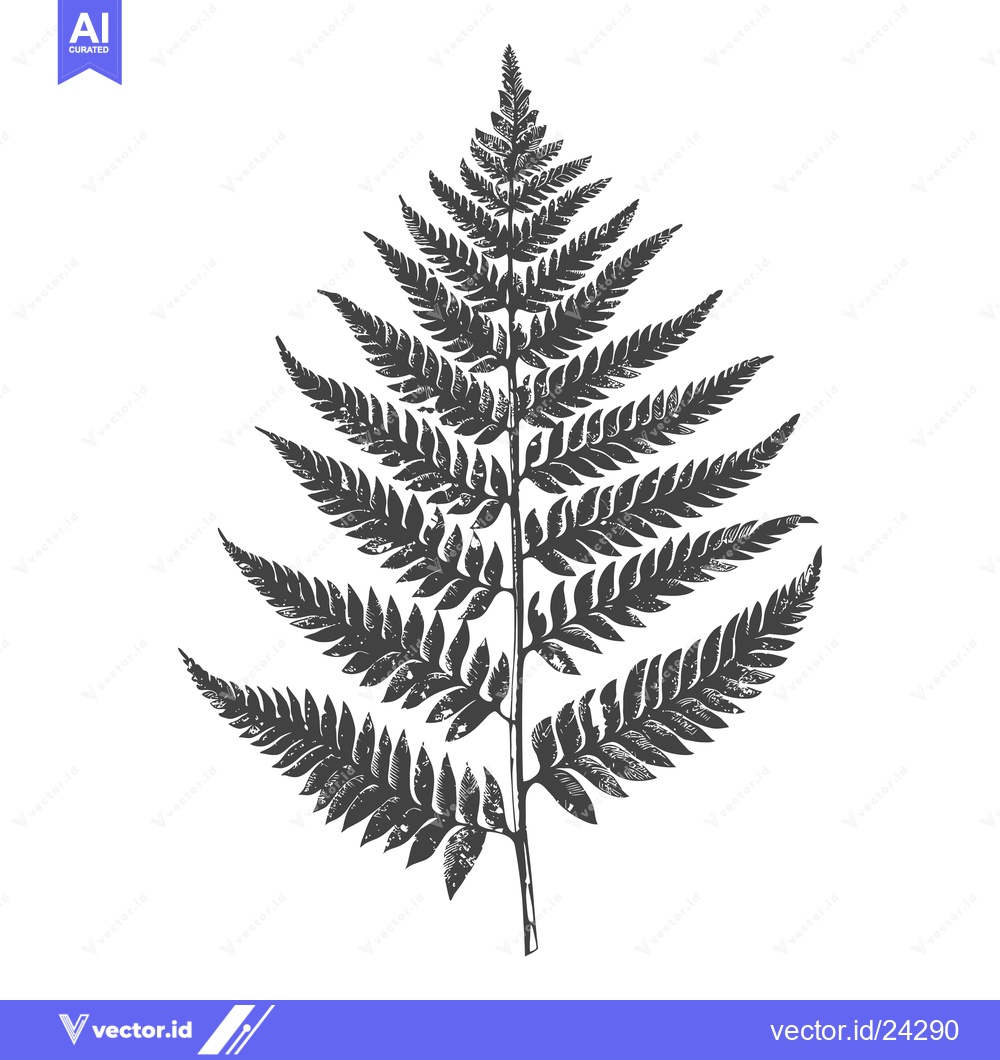 Premium Vector of Black and White Illustration of a Single Fern Branch
