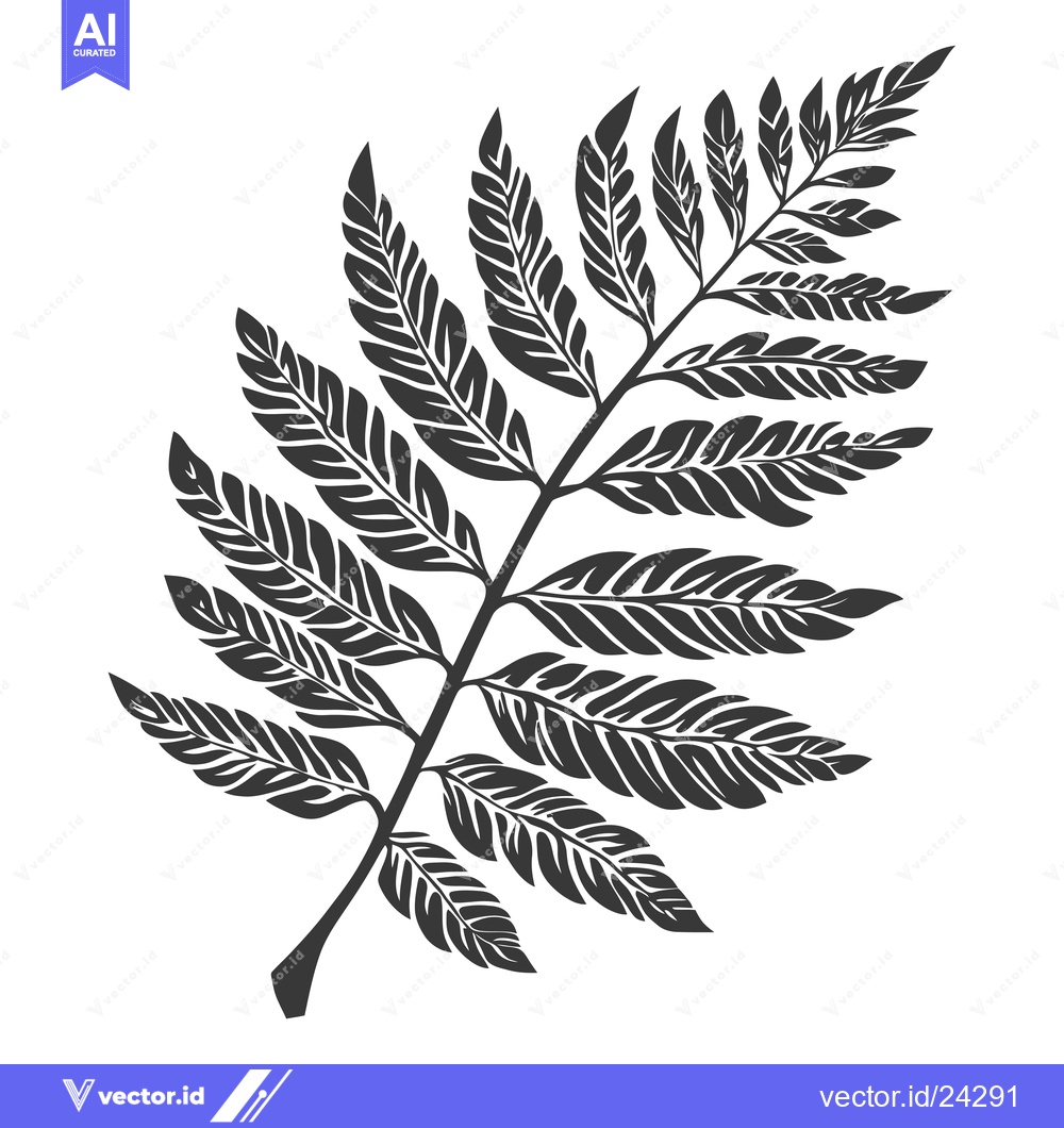Premium Vector of Black and White Illustration of a Single Fern Branch