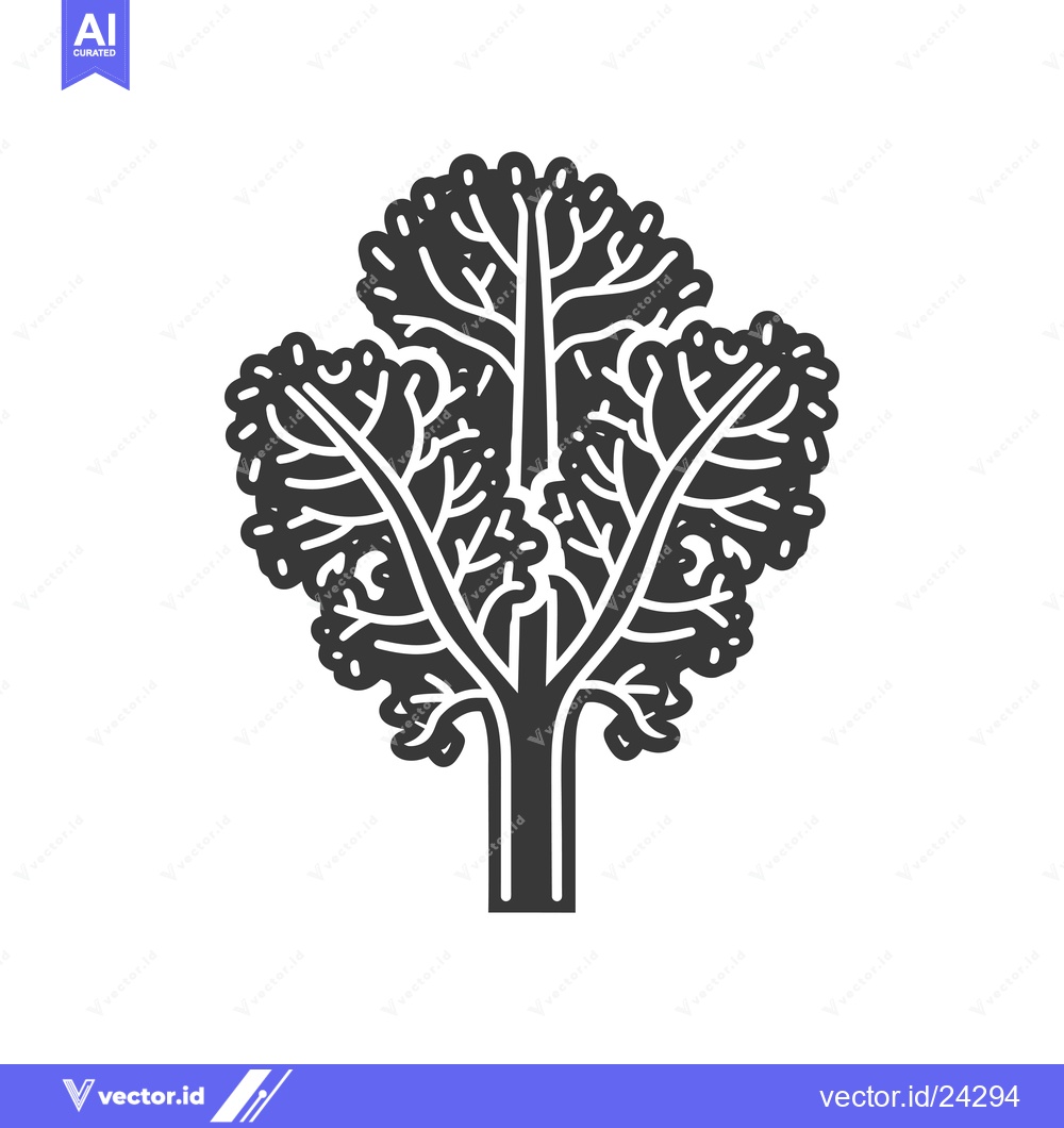 Premium Vector of Black and white illustration of a single head of kale