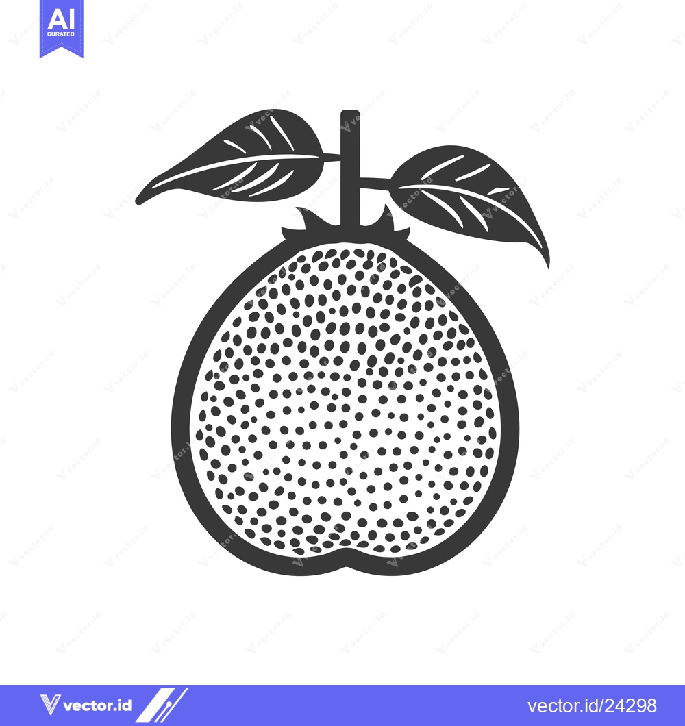 Premium Vector of Black and White Illustration of a Single Quince Fruit with Leaves