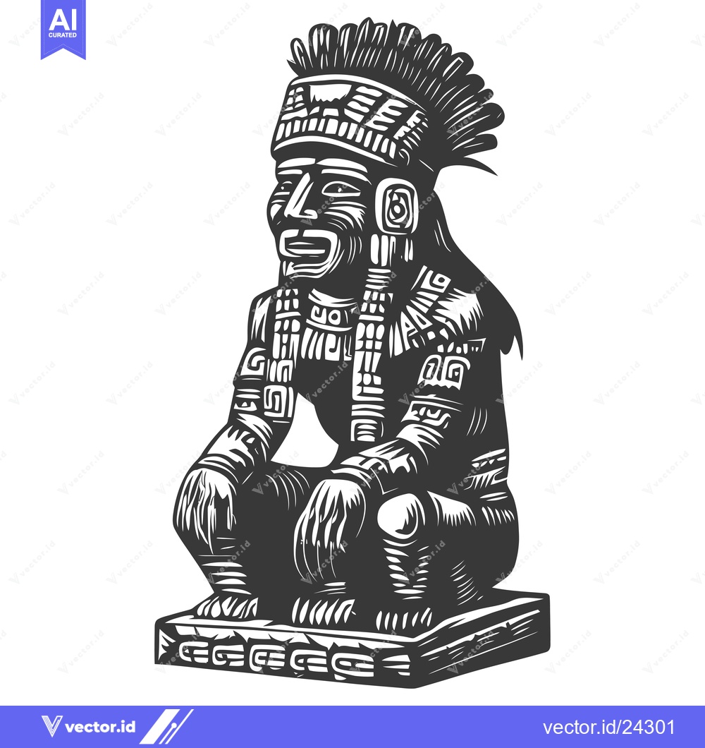 Premium Vector dari Black and White Illustration of a Sitting Aztec Statue