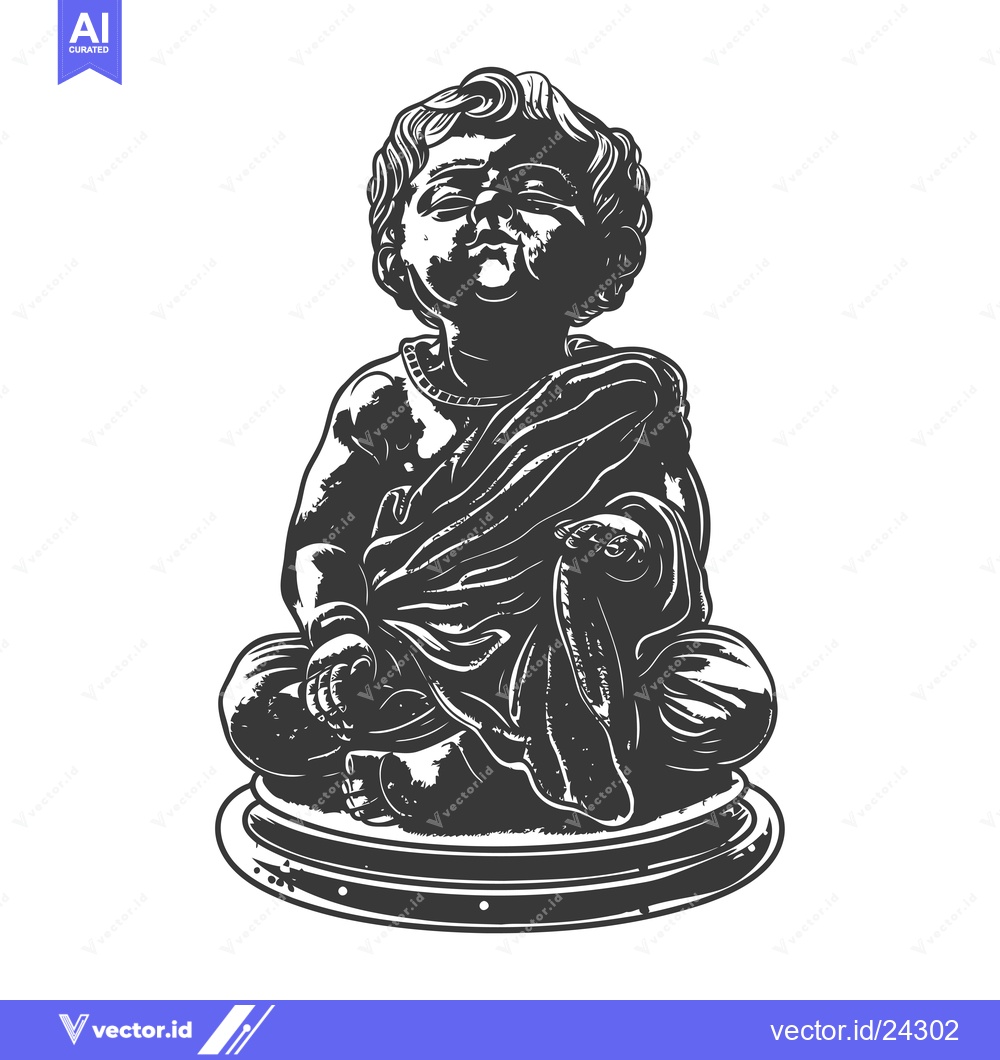 Premium Vector of Black and White Illustration of a Sitting Buddha Statue