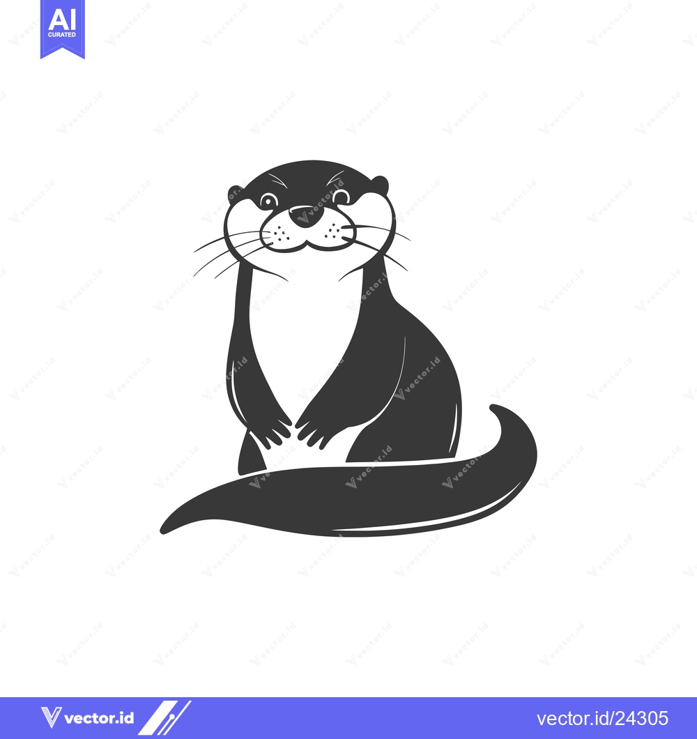 Premium Vector of Black and White Illustration of a Sitting Otter
