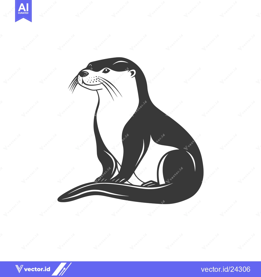 Premium Vector dari Black and White Illustration of a Sitting Otter