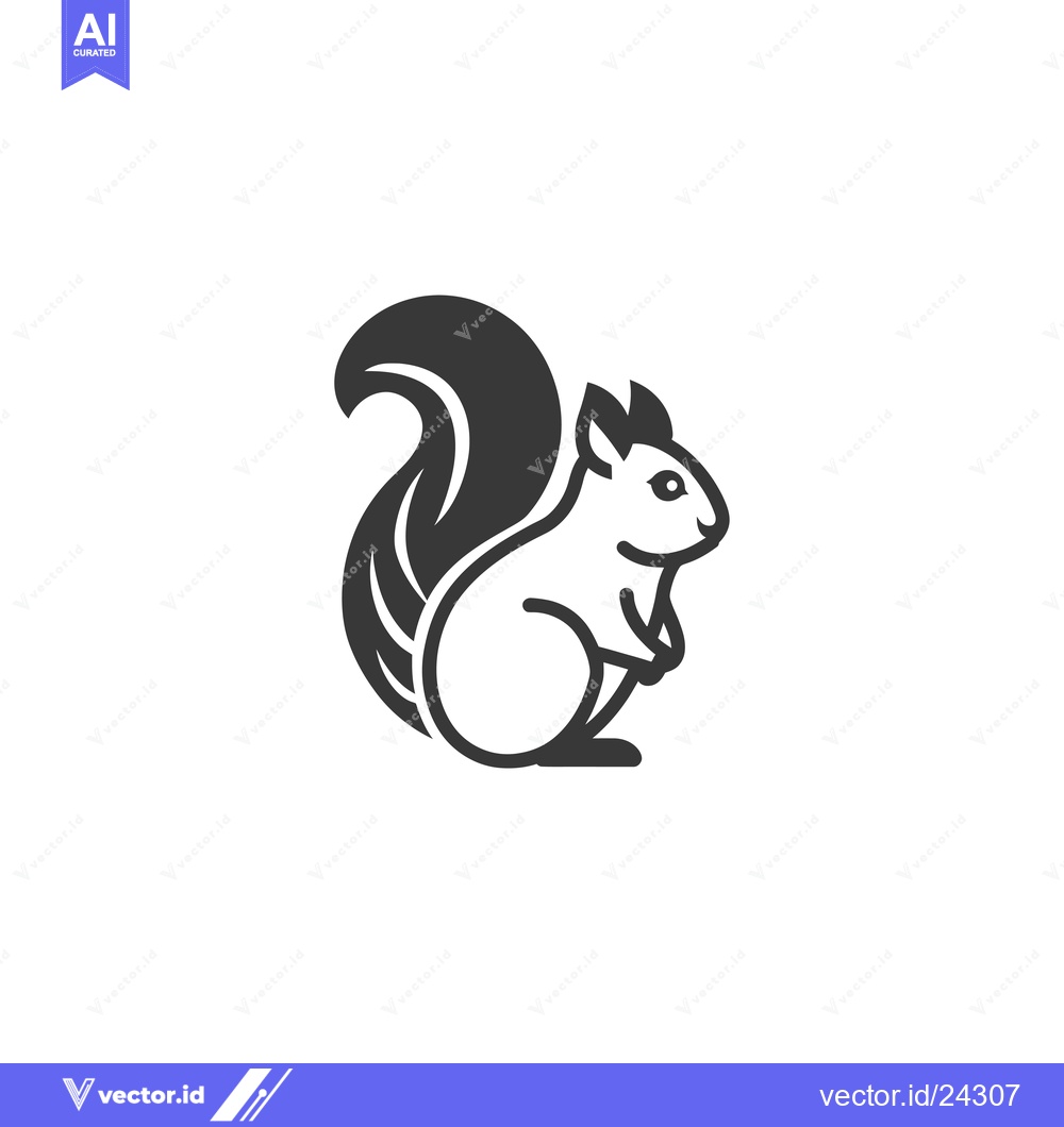 Premium Vector of Black and White Illustration of a Sitting Squirrel