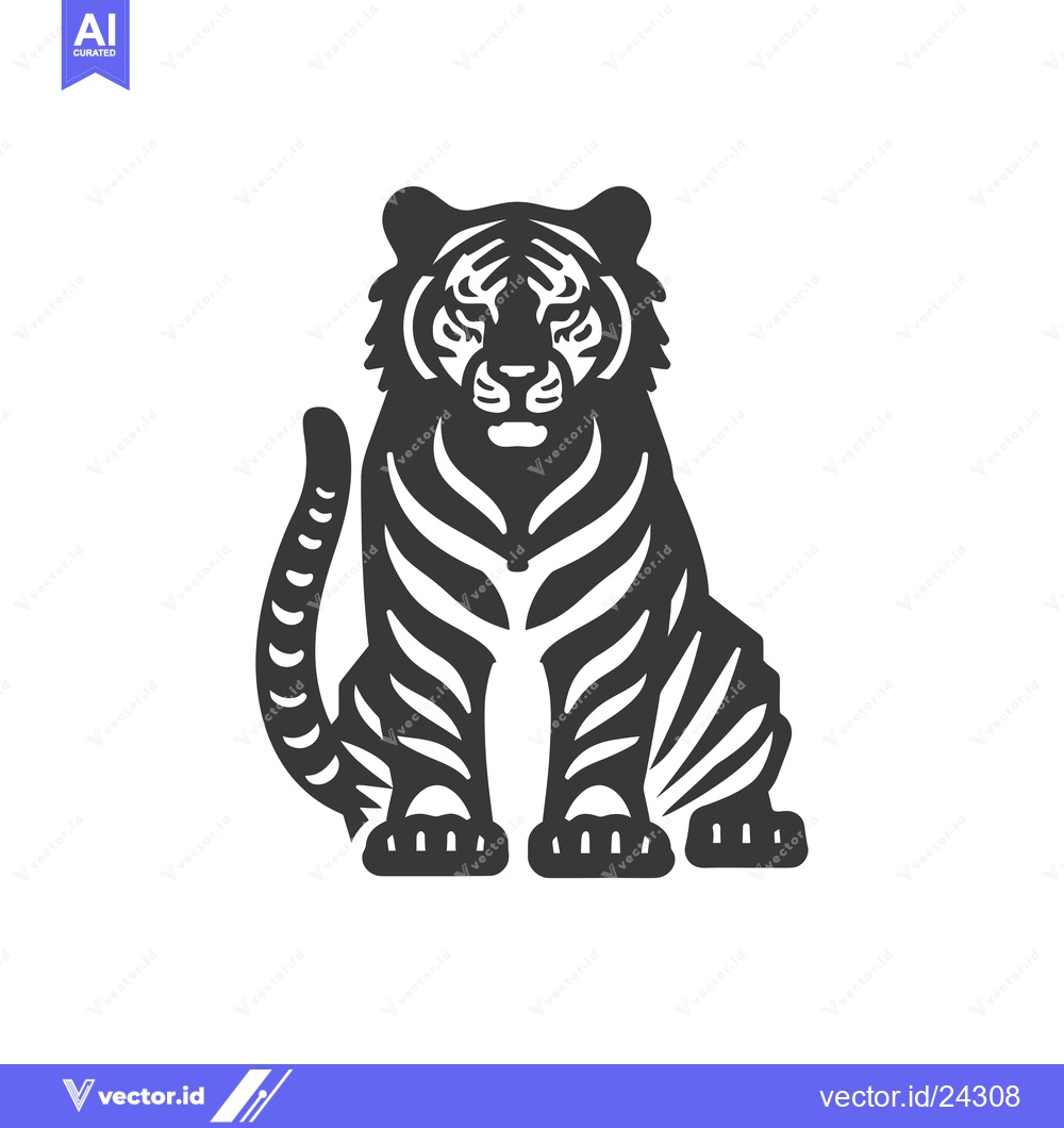 Premium Vector dari Black and White Illustration of a Sitting Tiger
