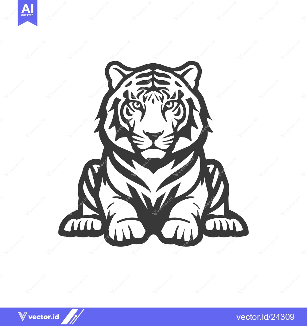 Premium Vector of Black and White Illustration of a Sitting Tiger