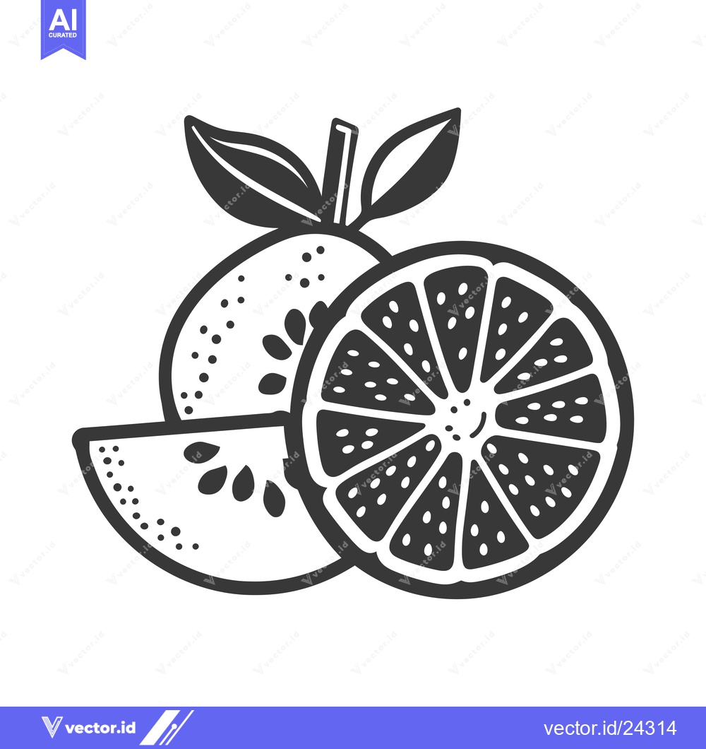 Premium Vector dari Black and White Illustration of a Sliced Orange with Leaves