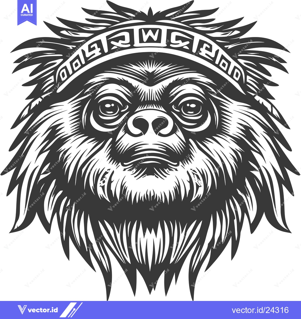 Premium Vector of Black and White Illustration of a Sloth's Face with Tribal Design Head