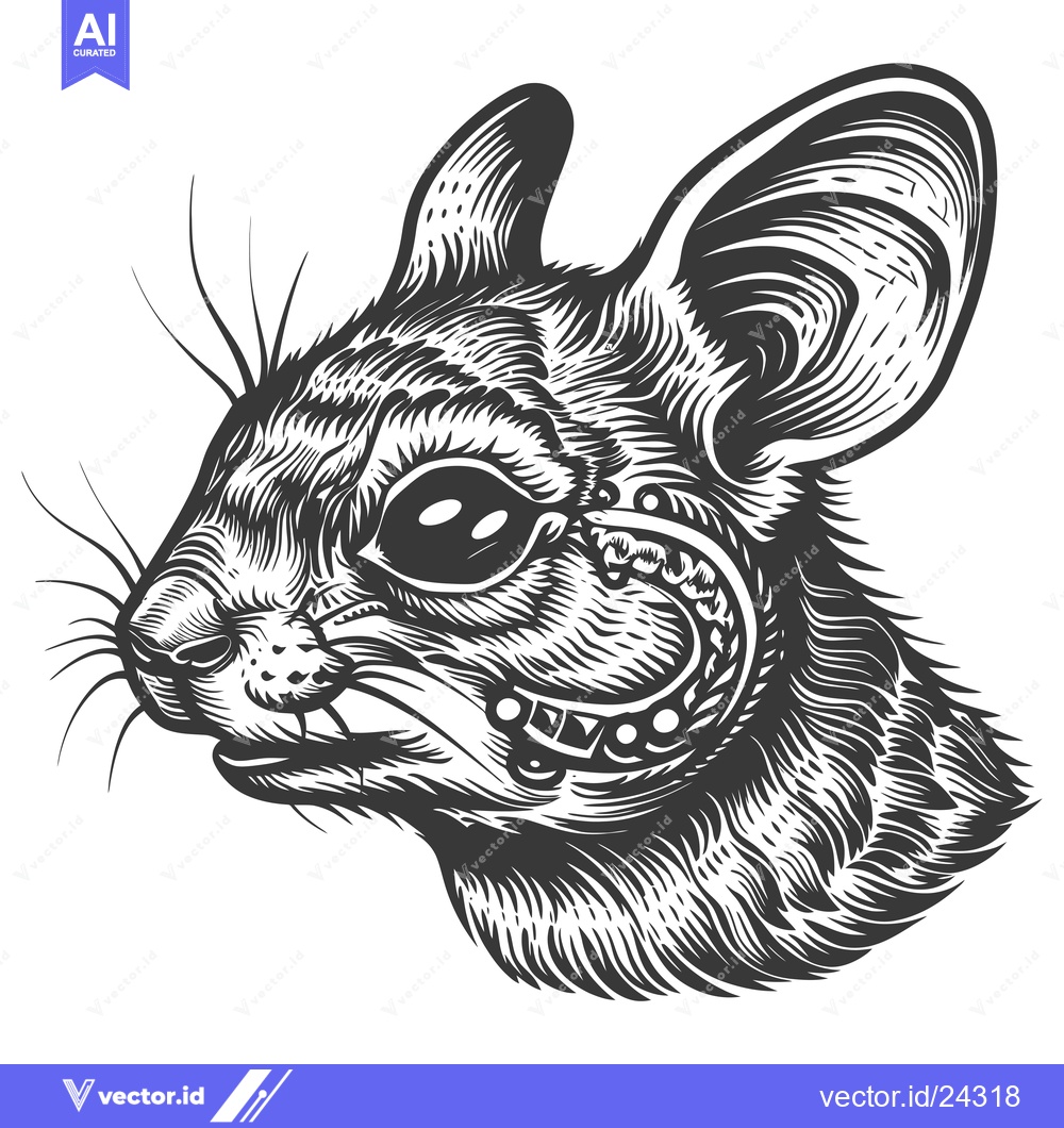 Premium Vector dari Black and white illustration of a small animal's head with a horseshoe