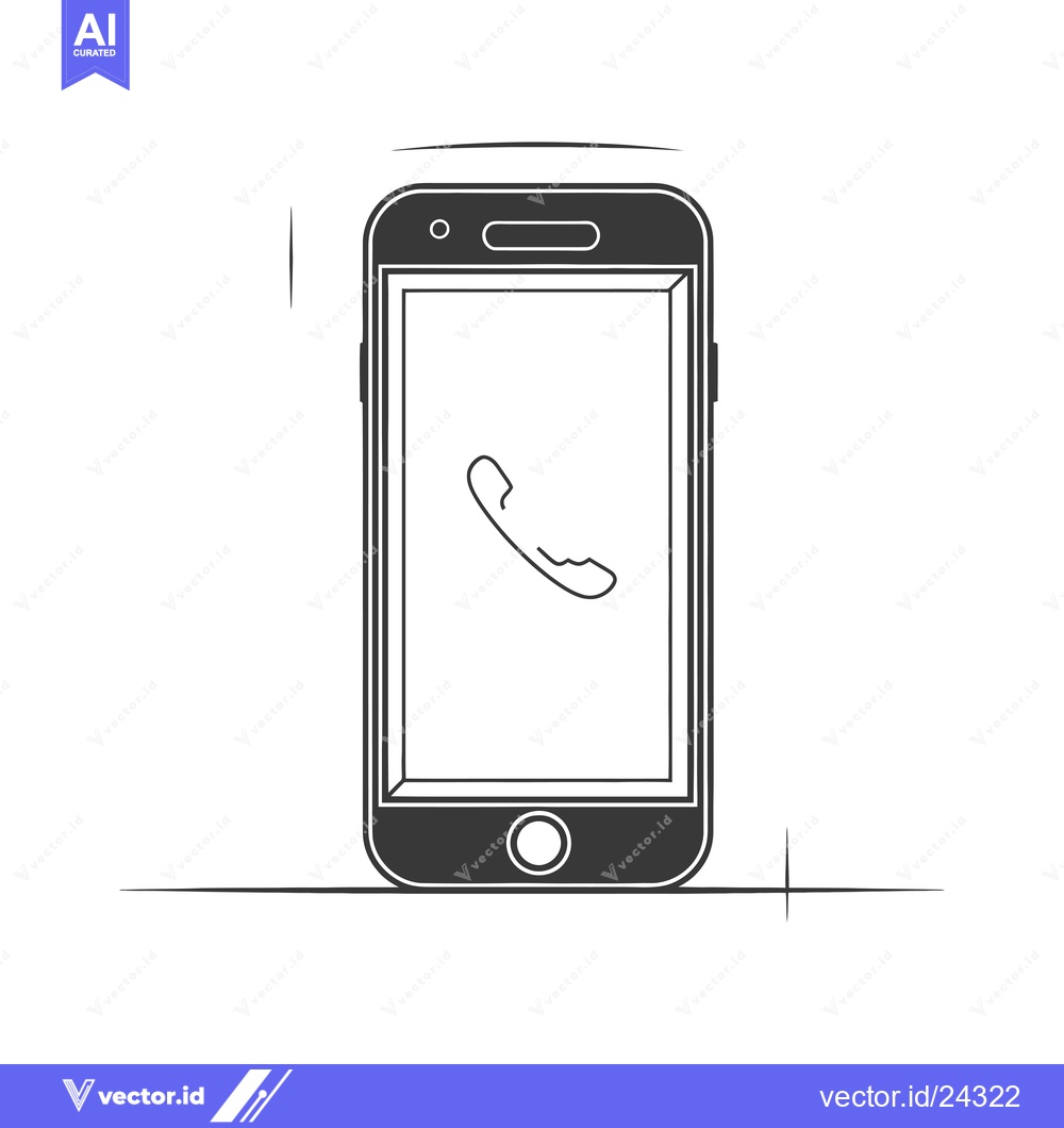 Premium Vector of Black and White Illustration of a Smartphone with a Phone Icon on the